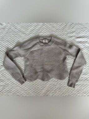 Wilfred 100% Marino Wool Scalloped Hem Ribbed Cropped Sweater